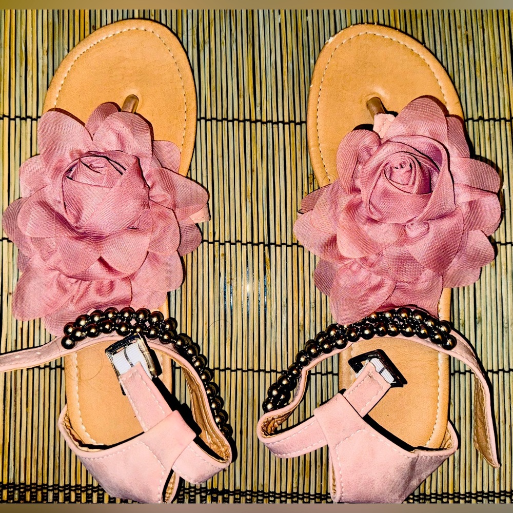 Bundle of Pink Floral Sandals,Beaded Straps and Brown and Black Bow Sandals.